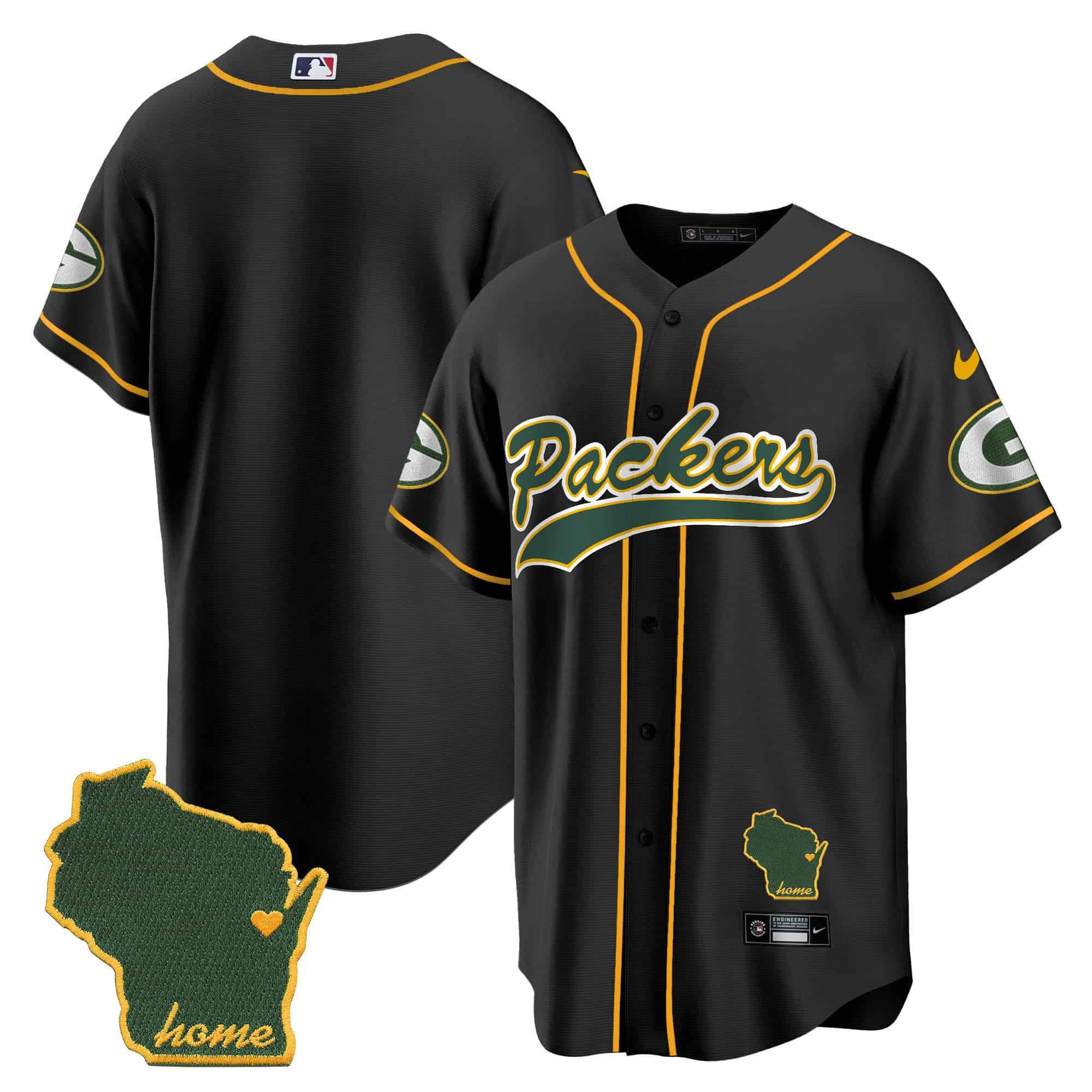 Men Green Bay Packers Blank Black 2024 Nike Home Patch Baseball NFL Jersey